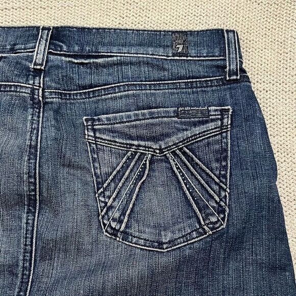 7 For All Man Kind Denim Jean Mini Skirt Sunburst Crystal Embellished Pockets 29 - Picture 5 of 12